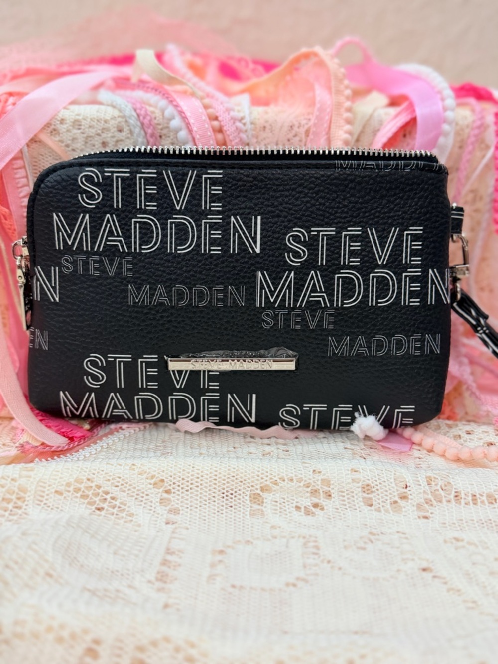 Steve Madden Black Logo Wristlet